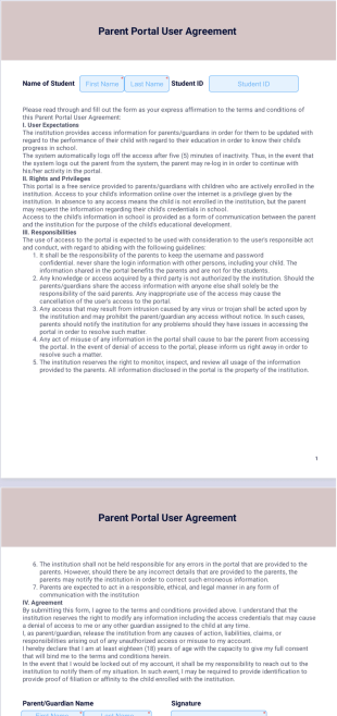 Parent Portal User Agreement PDF Template