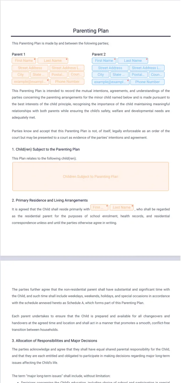 Parenting Plan Template