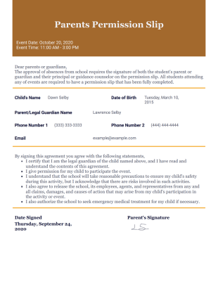Parents Permission Slip Template - PDF Templates
