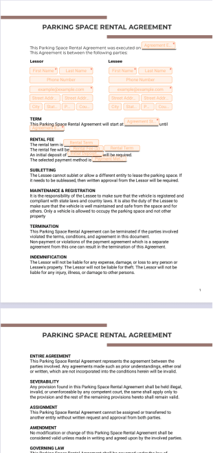 Parking Space Rental Agreement PDF Template