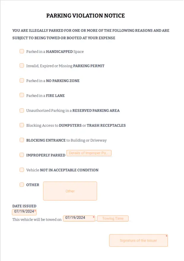Printable Parking Violation