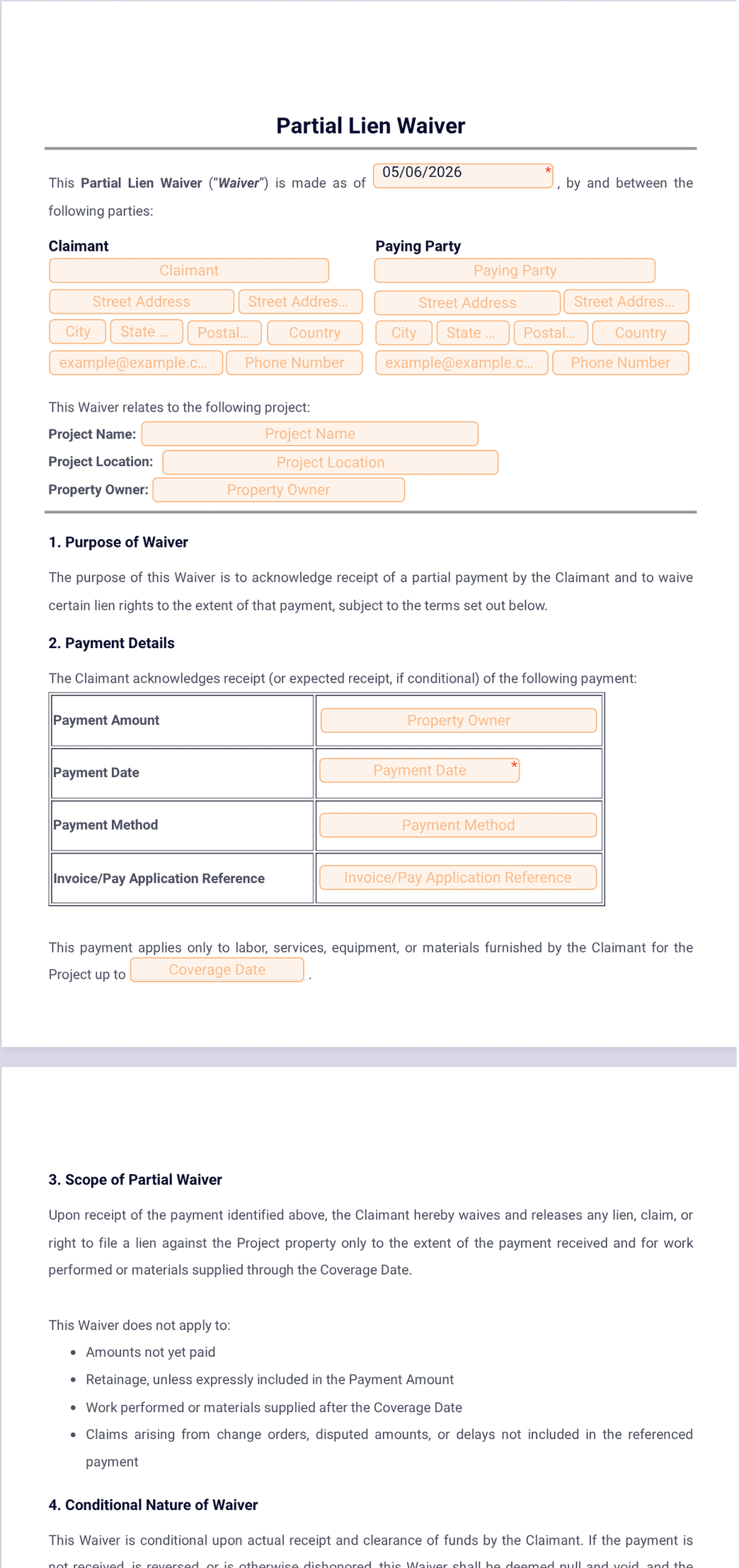Partial Lien Waiver Template - PDF Templates | Jotform