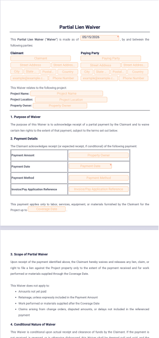 Partial Lien Waiver Template - PDF Templates