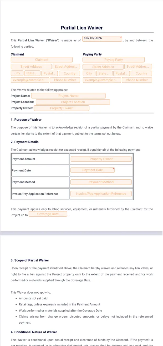 Partial Lien Waiver Template PDF Templates Jotform