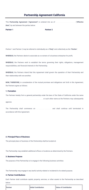 Partnership Agreement Template California - PDF Templates