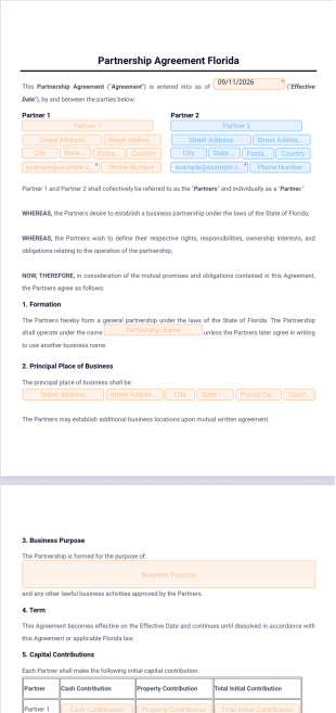Partnership Agreement Template Florida - PDF Templates