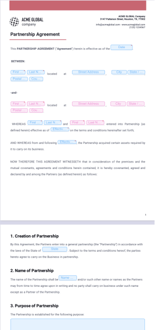 Partnership Agreement Template - PDF Templates