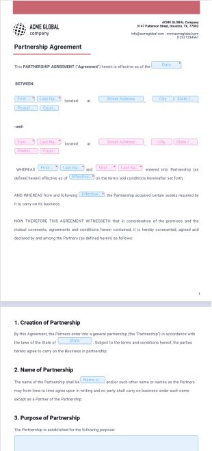 Partnership Agreement Template - Sign Templates