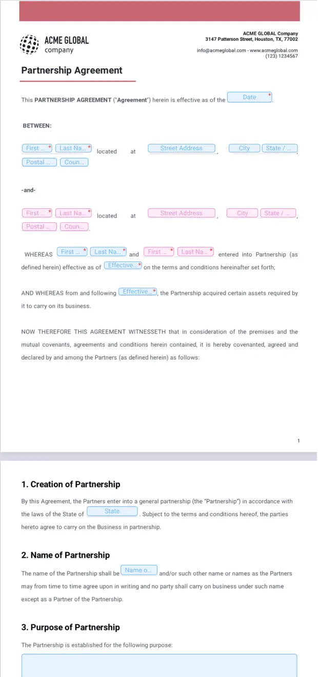 Partnership Agreement Template PDF Templates Jotform