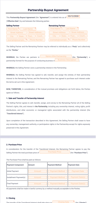 Partnership Buyout Agreement Template - PDF Templates