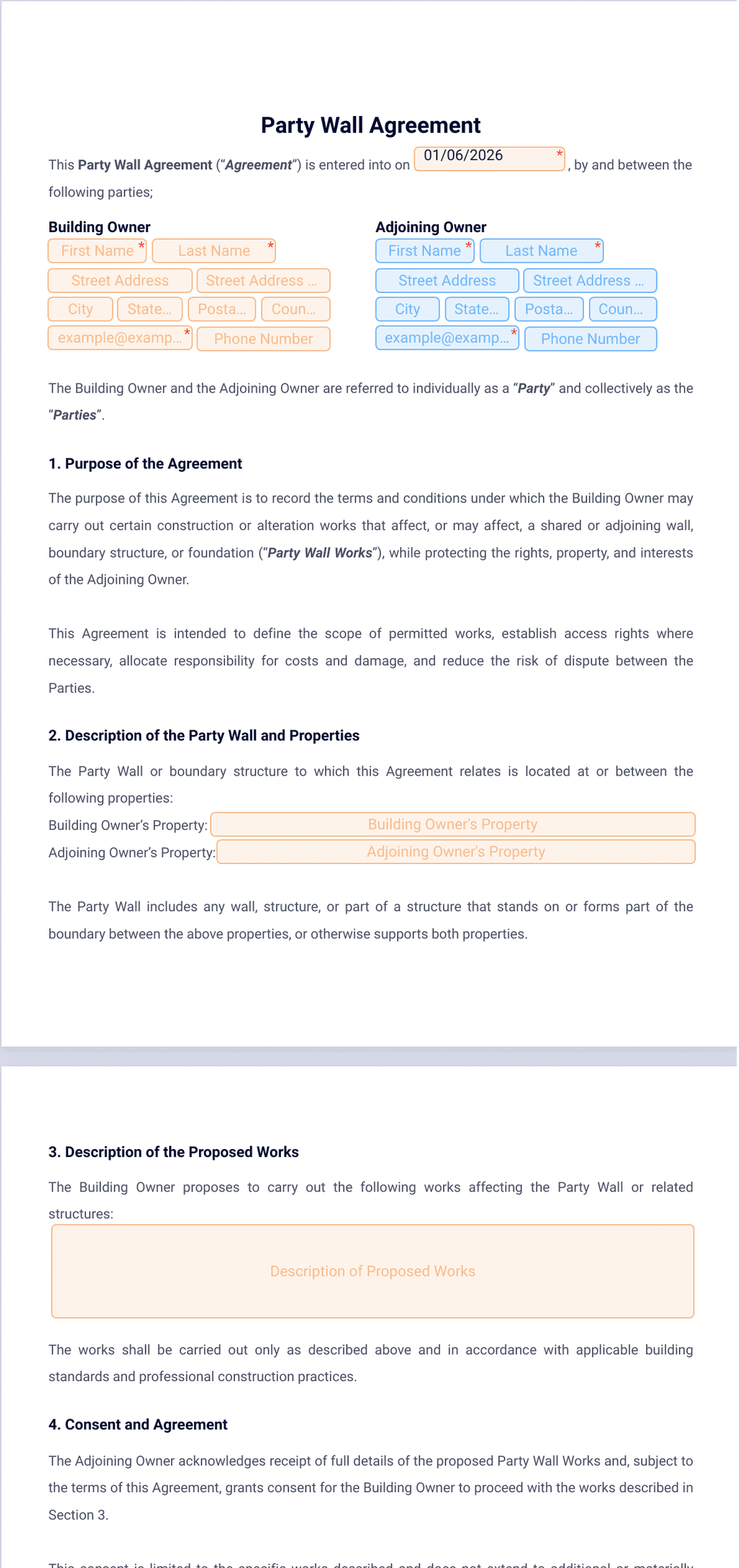 Party Wall Agreement Template PDF Templates Jotform