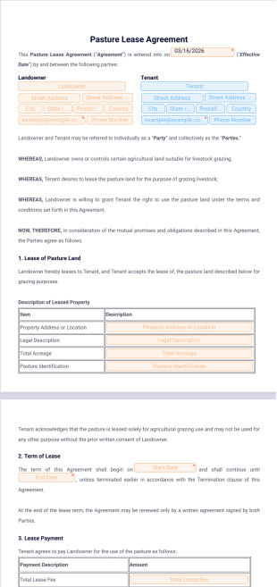 Pasture Lease Agreement Template - PDF Templates