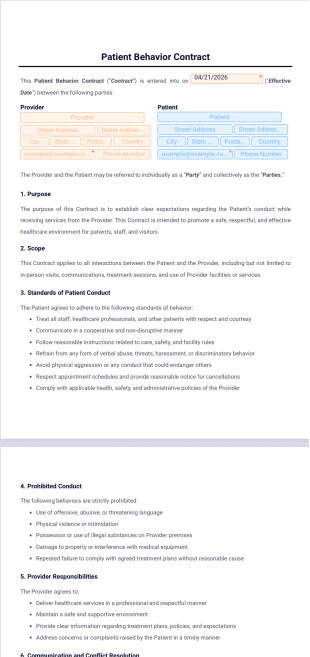 Patient Behavior Contract Template - PDF Templates