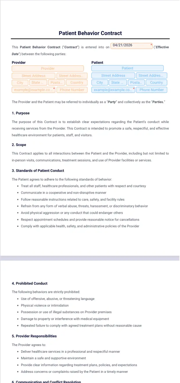 Patient Behavior Contract Template