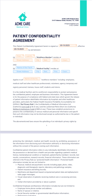 Patient Confidentiality Agreement - PDF Templates
