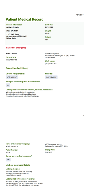 Patient Medical Record Template - PDF Templates