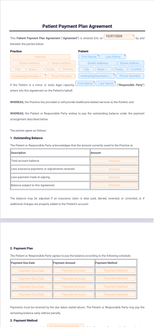 Patient Payment Plan Agreement Template - PDF Templates
