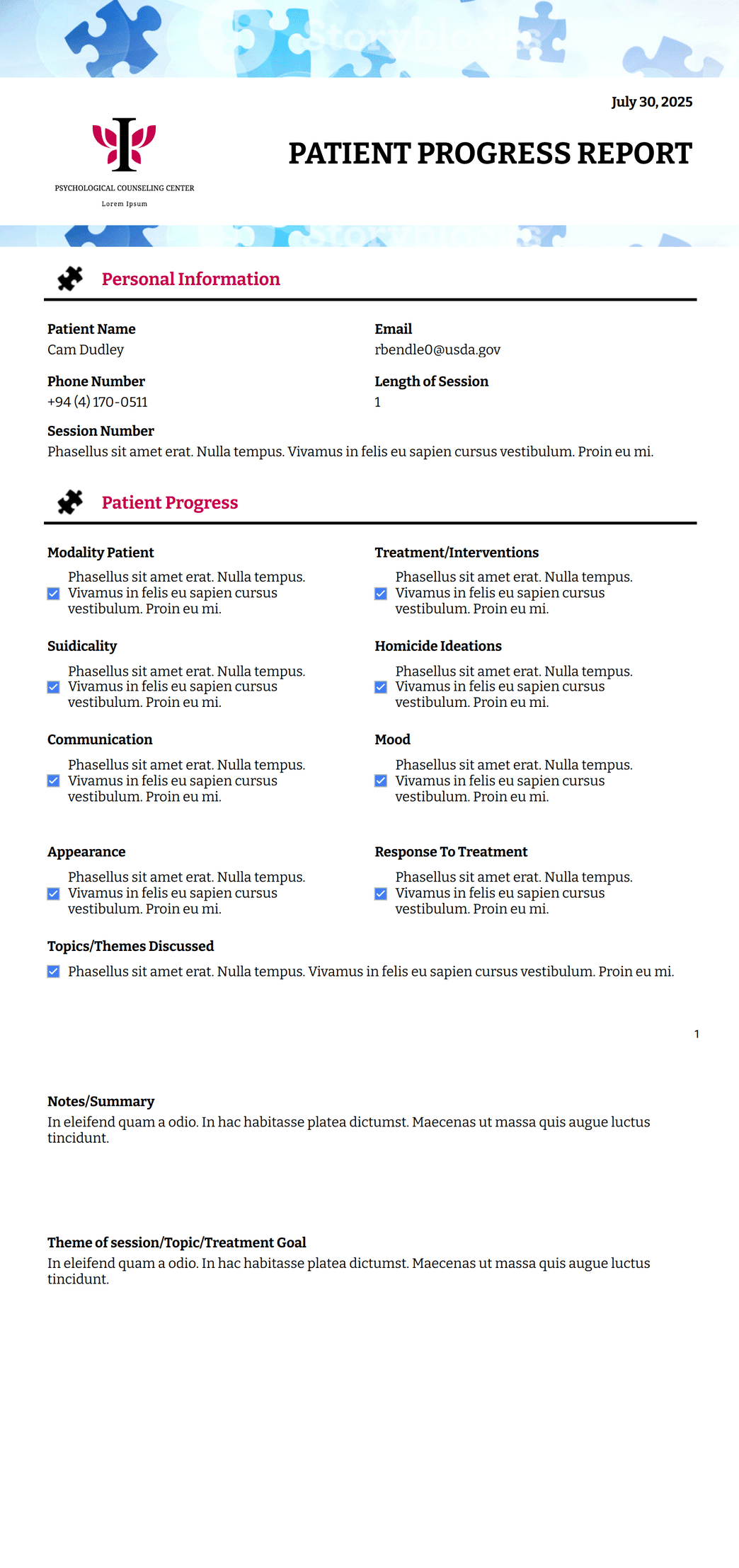 Patient Progress Report Template - PDF Templates | Jotform