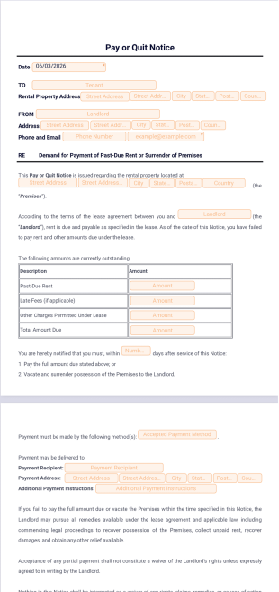 Pay or Quit Notice Template - PDF Templates