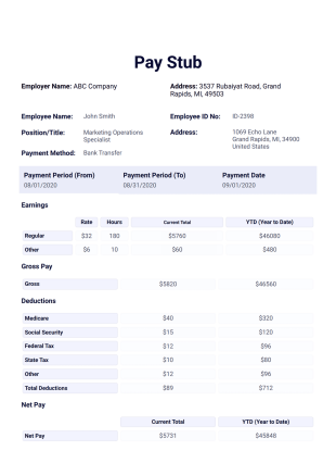 Fillable Free Pay Stub - PDF Templates