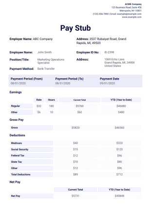 Fillable Free Pay Stub - PDF Templates