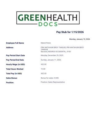 Pay Stub1` PDF Template