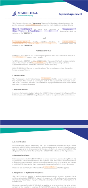 Payment Agreement Template - Sign Templates
