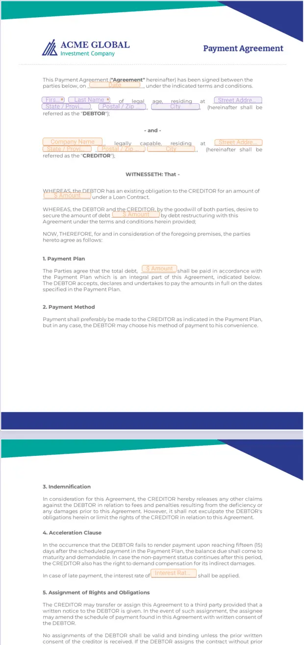 Payment Agreement Template