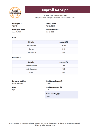 Payroll Receipt - PDF Templates