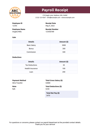 Payroll Receipt PDF Template