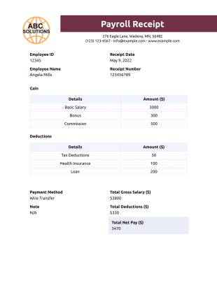 Payroll Receipt - PDF Templates