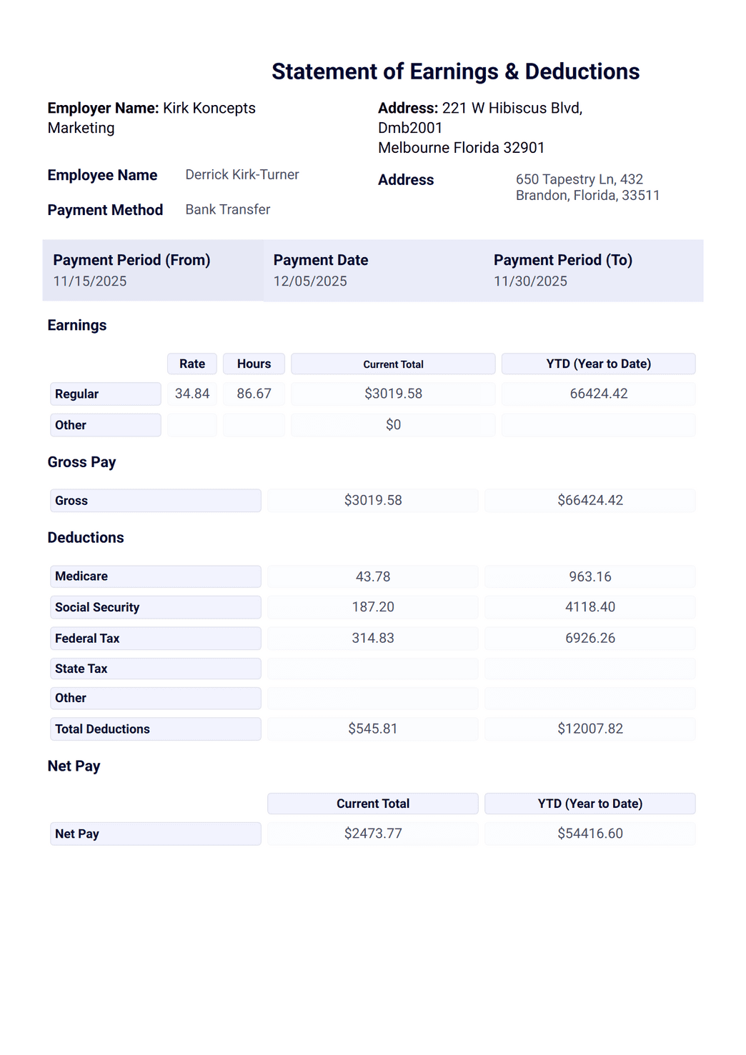 Paystub new PDF Template | Jotform