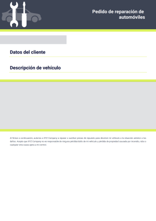 Pedido de reparación de automóviles Plantilla PDF