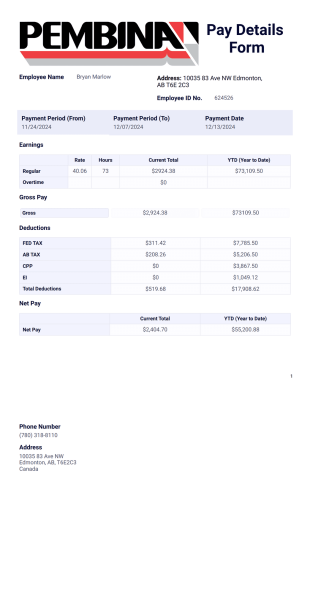 PEMBINA Stub Template - PDF Templates