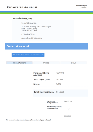 Penawaran Asuransi Template PDF