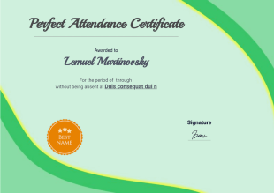 Perfect Attendance Award Certificate Template - PDF Templates