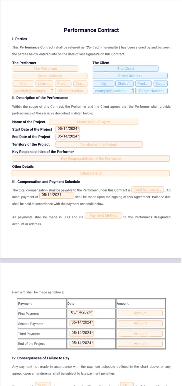 Performance Contract Template - PDF Templates | Jotform