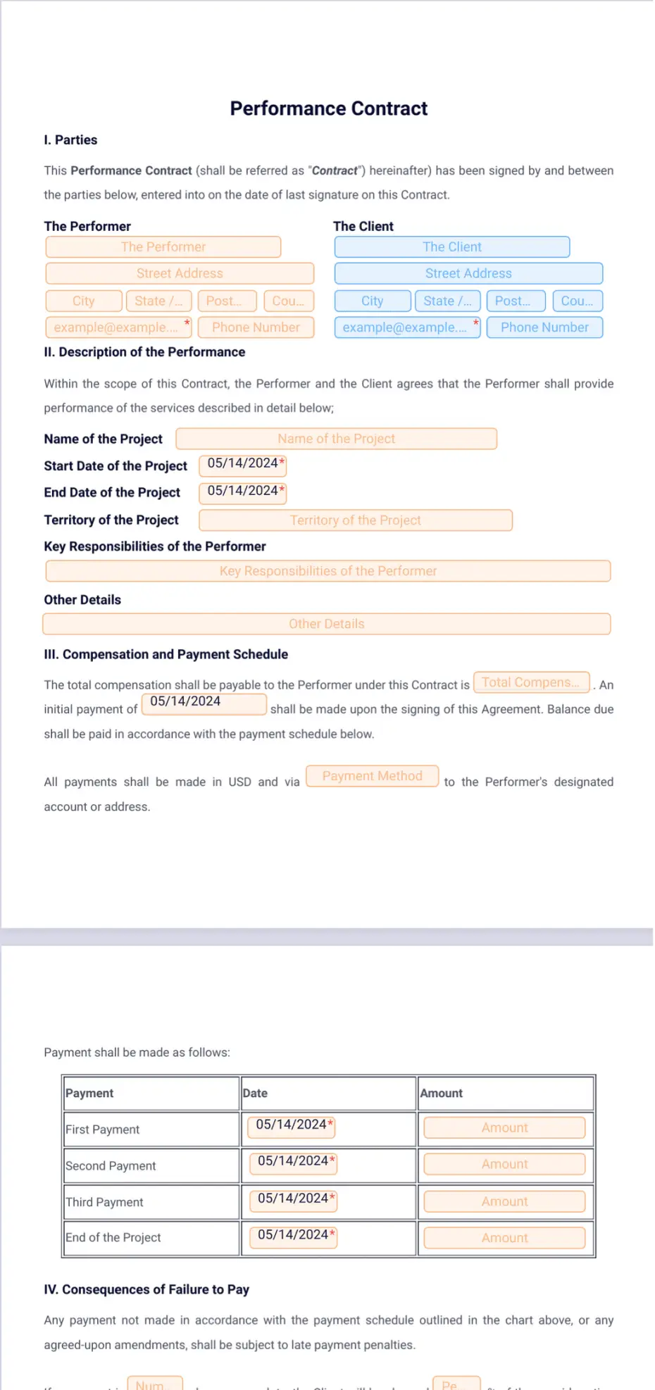 Performance Contract Template - Sign Templates | Jotform