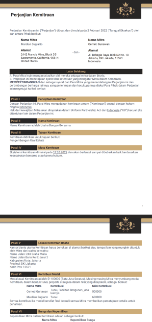 Perjanjian Kemitraan Template PDF