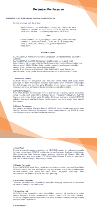 Perjanjian Pembayaran Template PDF