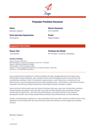 Perjanjian Peralatan Karyawan - PDF Templates