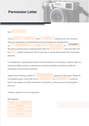 Permission Letter Template for Photoshoot - PDF Templates