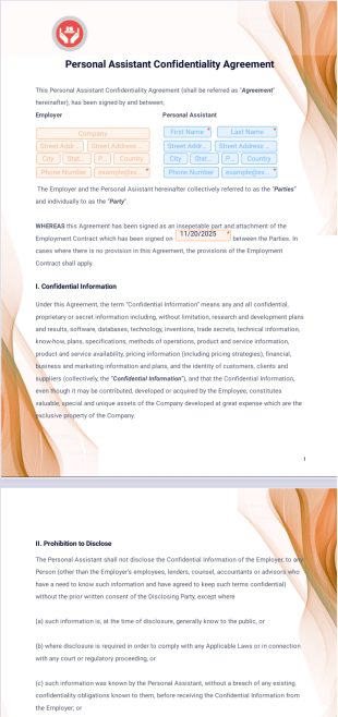 Personal Assistant Confidentiality Agreement - PDF Templates