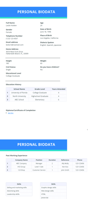 Personal Biodata - PDF Templates