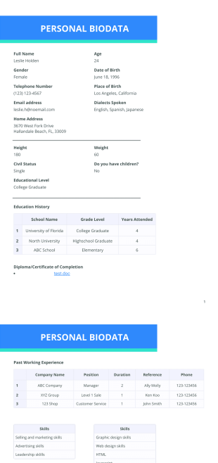 Personal Biodata - PDF Templates