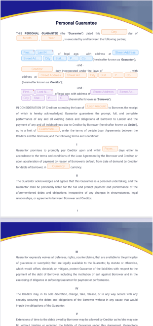 Personal Guarantee Template - PDF Templates