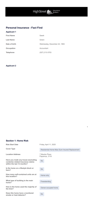 Personal Insurance - Fact Find - PDF Templates