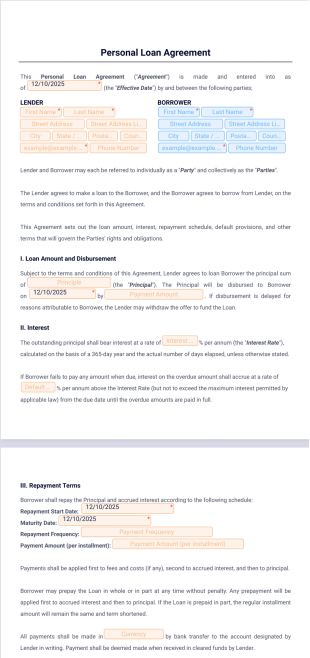 Personal Loan Agreement Template - PDF Templates