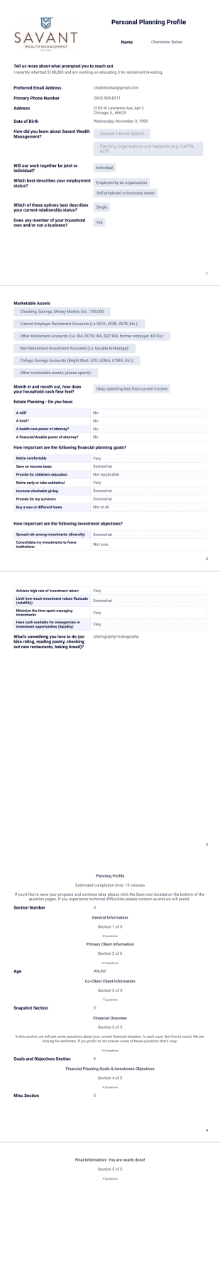 Personal Planning Profile - PDF Templates