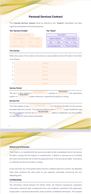 Personal Services Contract PDF Template